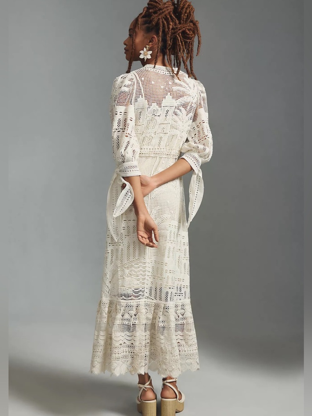 FARM RIO MORADA BOA GUIPURE LACE WHITE MIDI DRESS - Picture 3 of 16